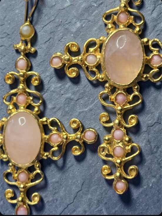 Gabrielle Baroque Cross Earrings | Rock N Rose – Rock n Rose 18k Gold Plated Artisan Ornate Baroque Rose Quartz Crystal Cross Earrings